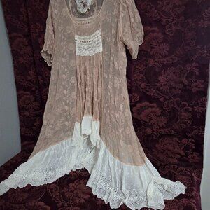 Magnolia Pearl Silk Embroiderer Dress Eyelet Lace in Dusky Peach Love Label